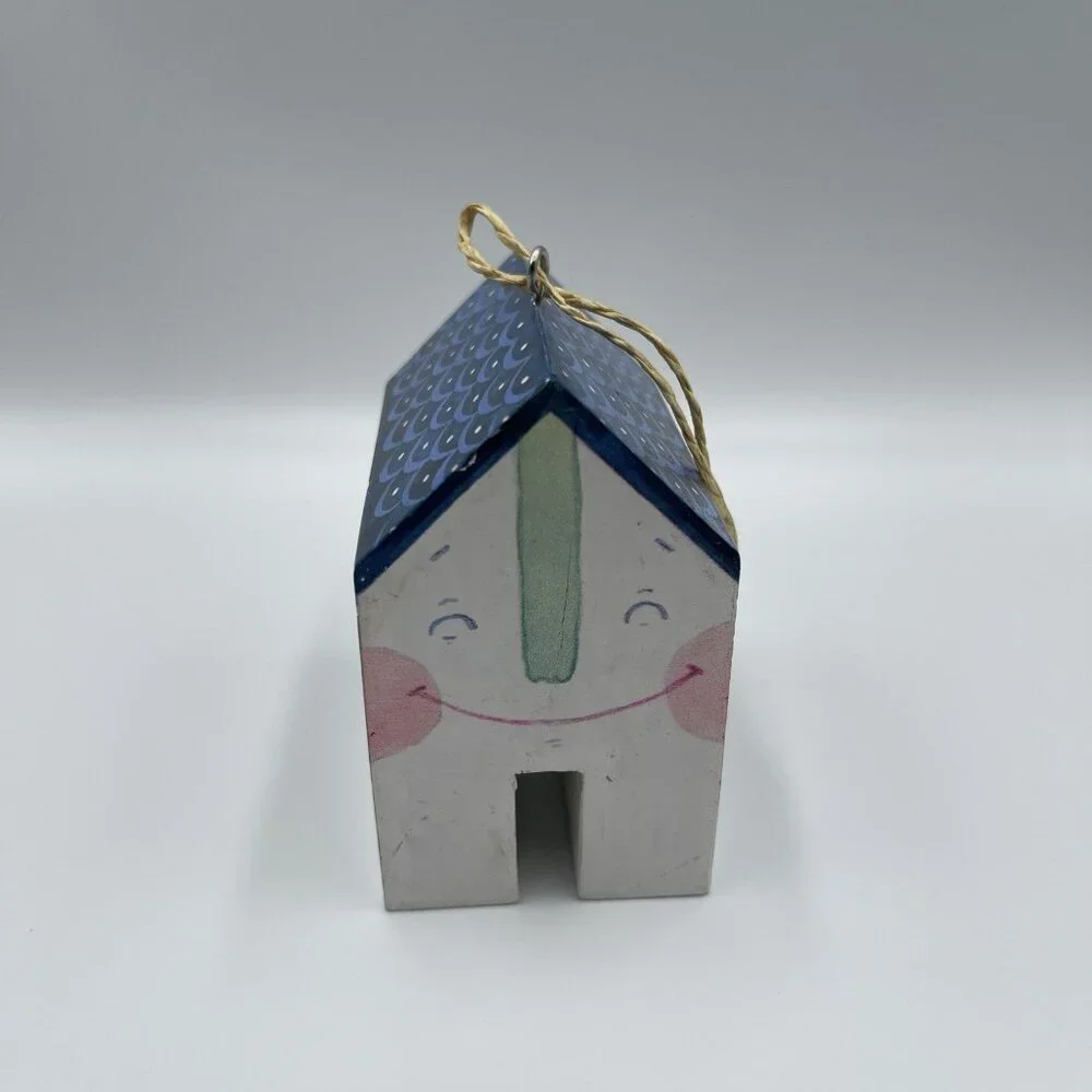 2013 Crate & Barrel Jen Corace Wooden House Christmas Ornament Hearts & Home
